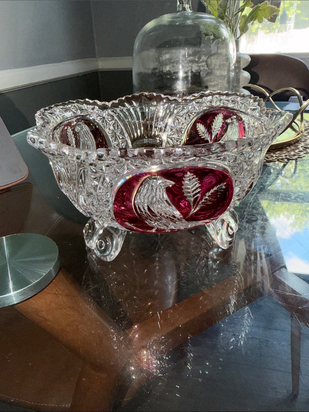 Hand-Cut Crystal Bowl with Ruby Red Insets